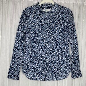 Boden Blue Leopard Print Button Down Shirt